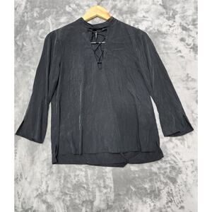 Zara Basic Top Womens M Black Silky Modal Cutout Neckline Tie Wrap Drape Back